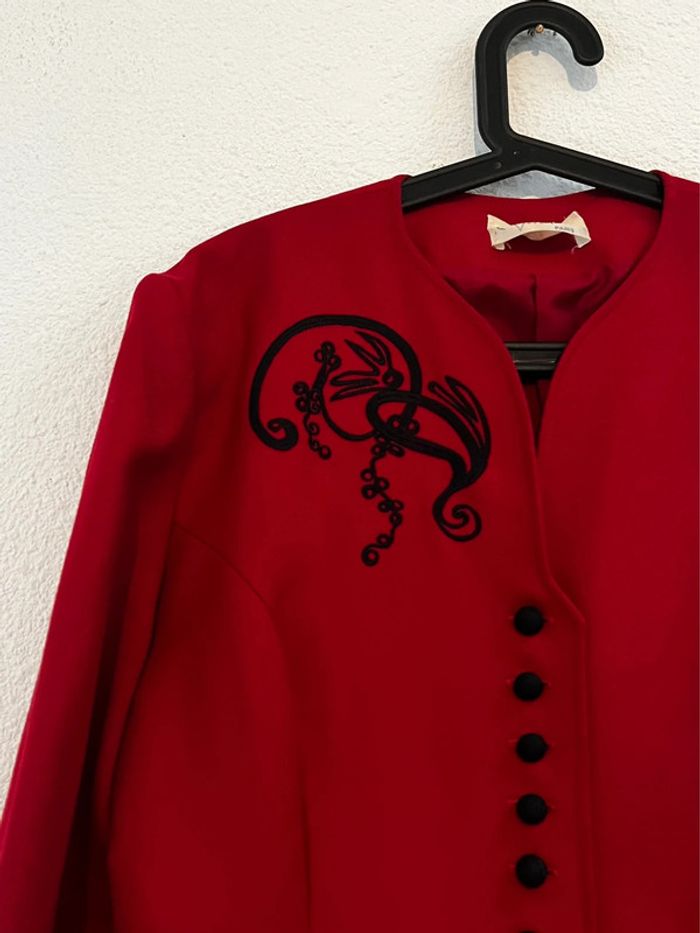 Blazer vintage et oversize rouge foncé avec broderie noir - photo numéro 2