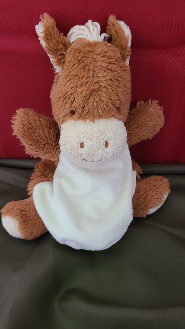 Doudou marionnette Mocha cheval KALOO Les Amis marron bandana bleu - photo numéro 2