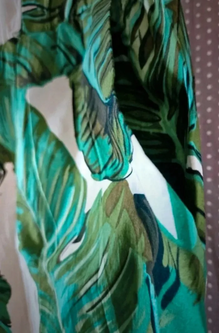 Pantalon jambes larges vert blanc feuilles Cherry Koko Taille L Neuf