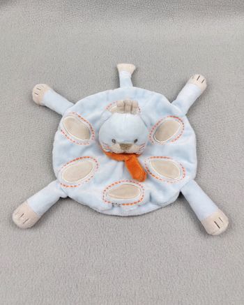 Doudou plat rond chat KIMBALOO LA HALLE bleu gris écharpe orange TTBE