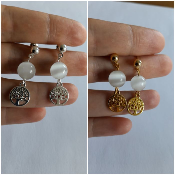 Boucles d'oreilles pierres de lune et arbre de vie