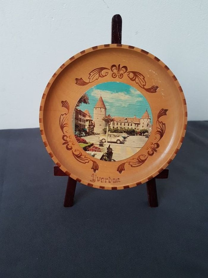 Petit chevalet + assiette déco bois