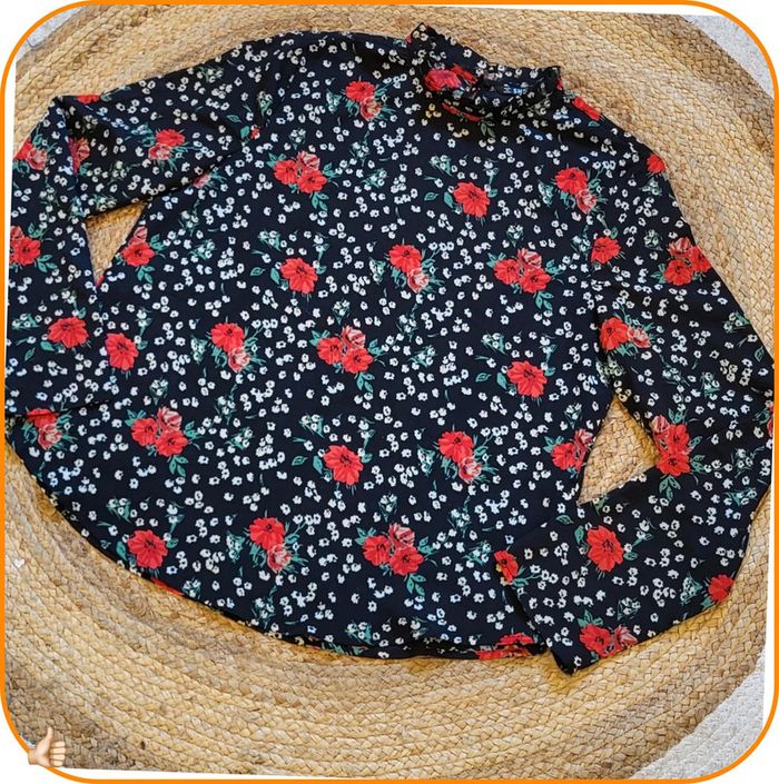 Blouse motif floral à manches longues - Shein - Noir - Femme - Très bon état - photo numéro 2