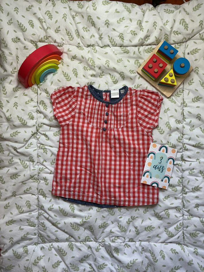 chemise manches courtes à carreaux rouge et blanc cadet rousselle 3 ans