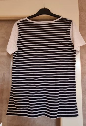 t-shirt manche courte femme bleu marine à rayure blanche taille 38/40