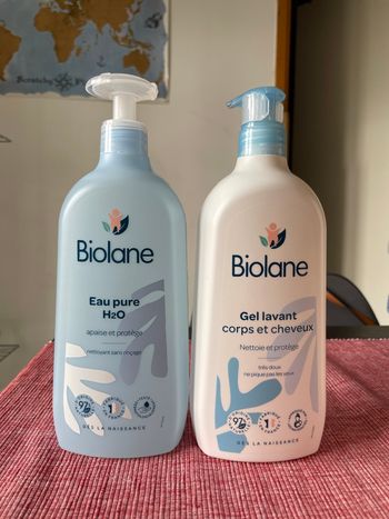 Lot Biolane bébé – Gel nettoyant + eau nettoyante 750 ml (neufs) 