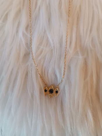 Collier doré en acier inoxydable pierres noires Bohm Neuf