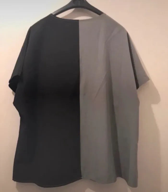 Haut femme été col v manches courtes noir gris taille 44 - photo numéro 2