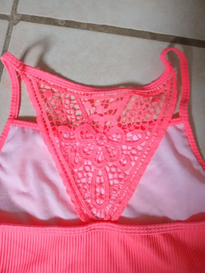 Maillot de bain 2 pièces brassière Primark orange fluo taille S - photo numéro 3