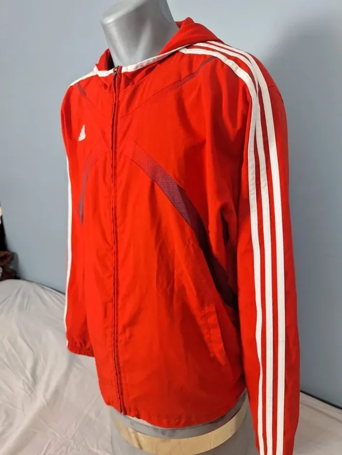 veste coupe vent imperméable a capuche adidas vintage/ homme - taille L / rouge full broderie (459) - photo numéro 5