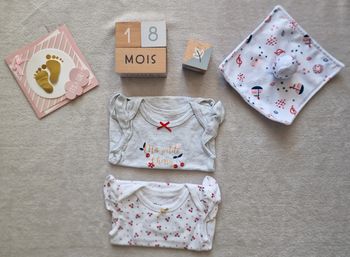 Lot de 2 bodies blanc / gris cerise - 18M - Mes Petits Cailloux (Neuf)