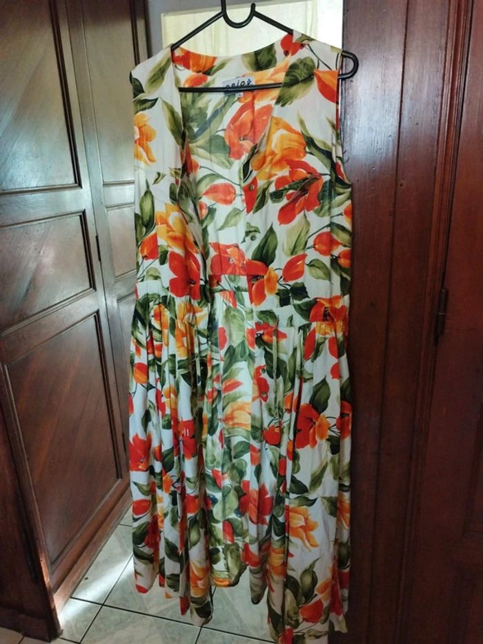 Robe longue blanche fleurie taille S/36 vintage dress floral - photo numéro 4