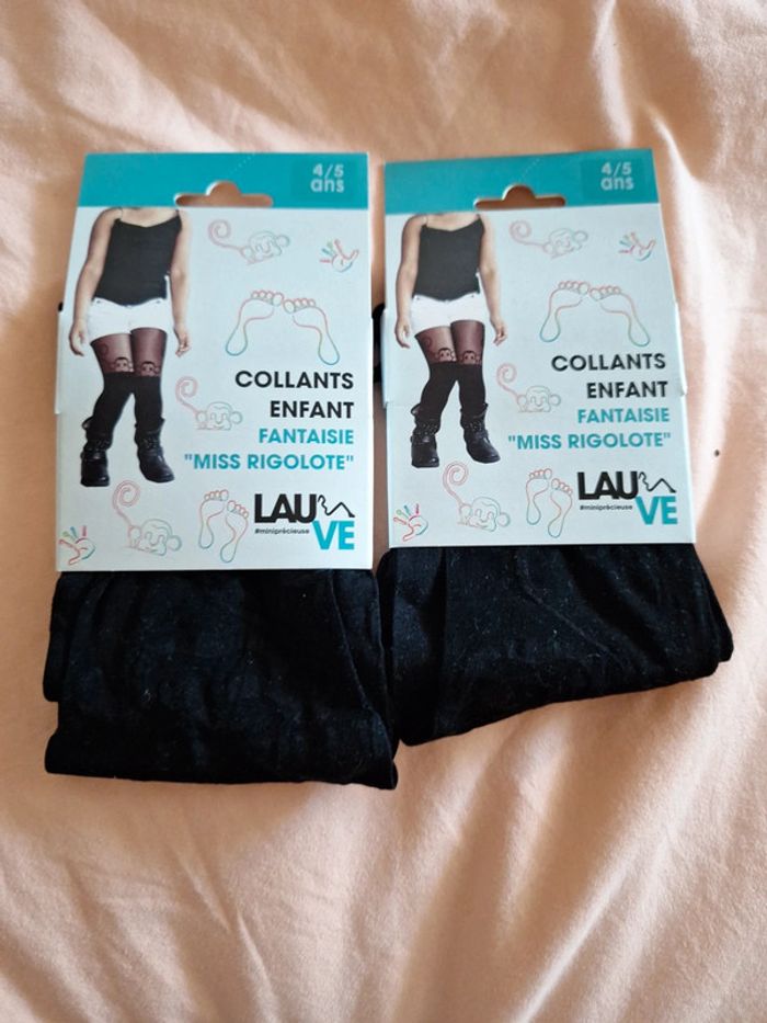 Lot de 2 Collants enfant fin noir fantasie miss rigolote avec un single 4/5 ans - photo numéro 2