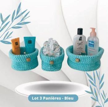 Lot de 3 panière de rangement bleu clair - pour ranger petits accessoires
