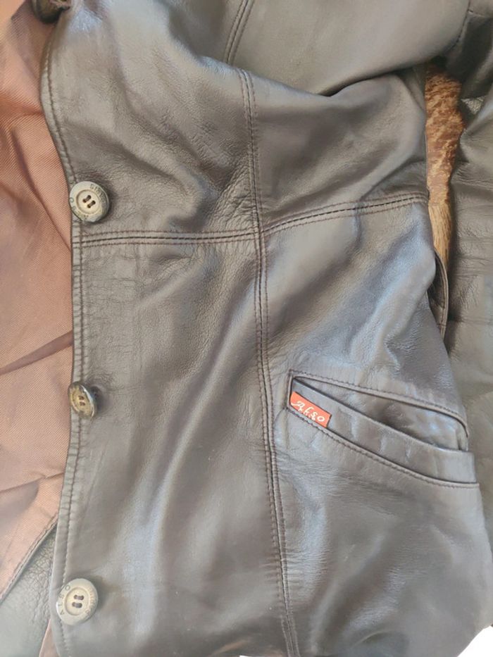 Blouson long en cuir ceinturé Also cuir vintage femme taille 38 - photo numéro 14