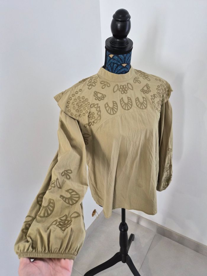 Blouse kaki manches longues bouffantes, Salsa, taille L. - photo numéro 2
