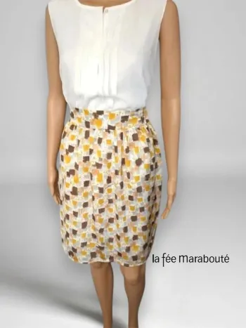 jupes mi-longue  La Fee Maraboutee taille haute à motifs jaune marron gris taille L