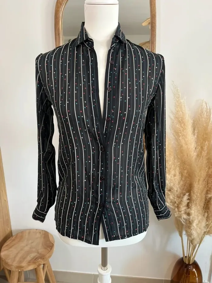 Chemise rayée noire vintage japonais - photo numéro 2