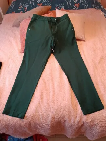 Pantalon taille élastique vert femme