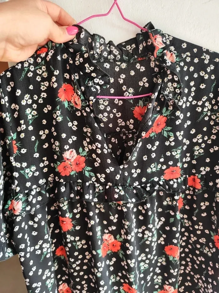 Robe d'été fleurie rouge noire - photo numéro 2