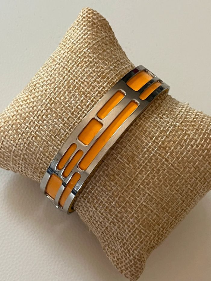 Bracelet manchette acier cuir jaune neuf