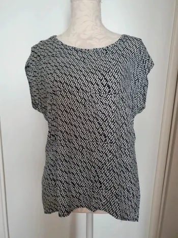 Tee shirt noir blanc motifs mango basics taille XL 42