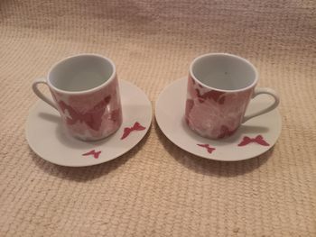 ☕🦋 Lot de 2 tasses à café avec coupelles – décor papillons roses – AFIBEL 🦋☕