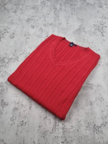 Pull torsadé Tommy Hilfiger rouge – Taille XL Femme (mesures en photos)