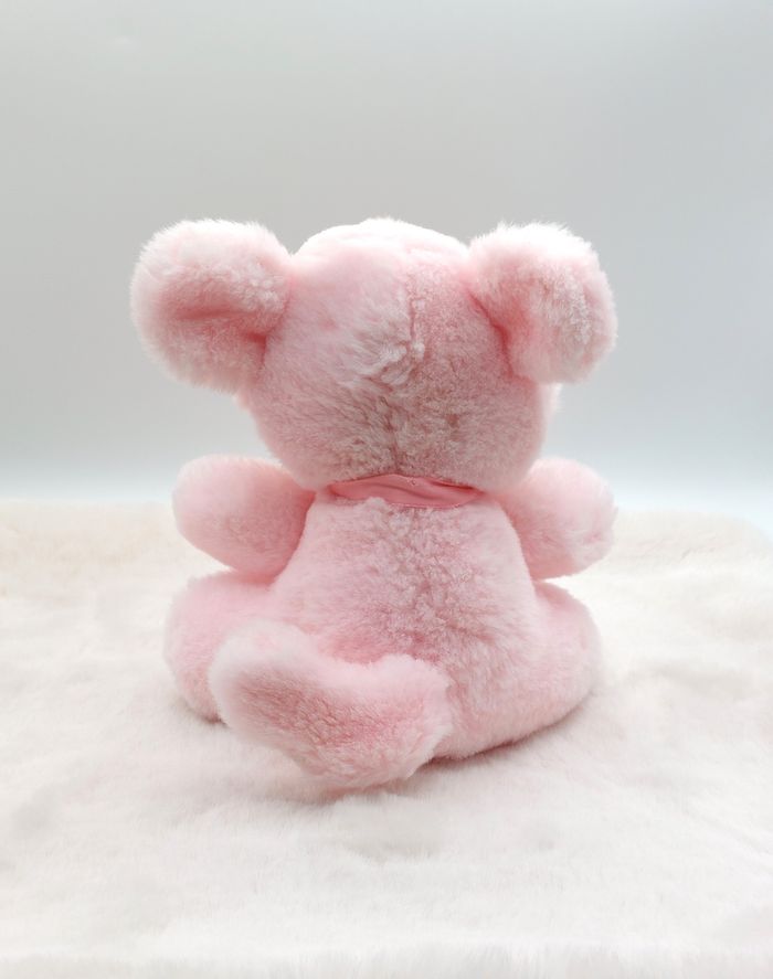Vintage Peluche ancien doudou singe rose Geoffrey Toys are Us 1989 bavoir baby 23 cm - photo numéro 2