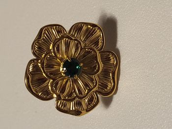 Bague acier inoxydable doré, cœur zircon vert et doré