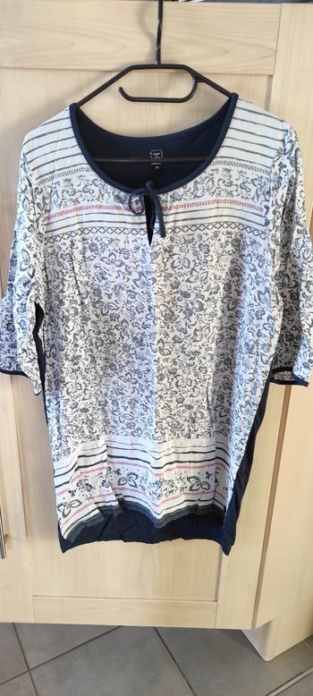 Tunique bi-matiere manches 3/4 marine/blanc Terre de Marins 40
