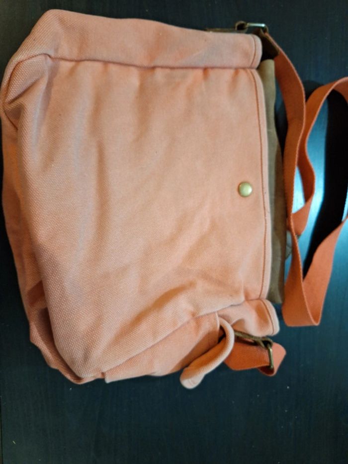 Sac bandoulière orange et cuir - photo numéro 4