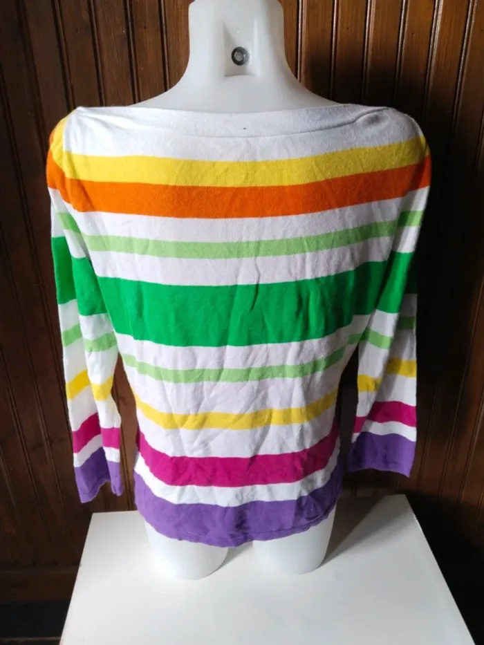 Superbe pull rayé de marque Lauren Ralph Lauren femme taille L 40 42 - photo numéro 6