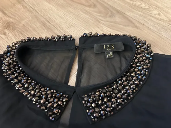 123 robe noir à col Claudine à sequin brillant pailletée femme, taille 36 - photo numéro 5
