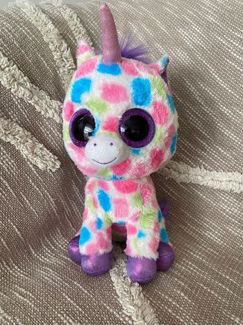 Peluche doudou moyen modèle 27cm TY licorne à tâche multicolore très bon état