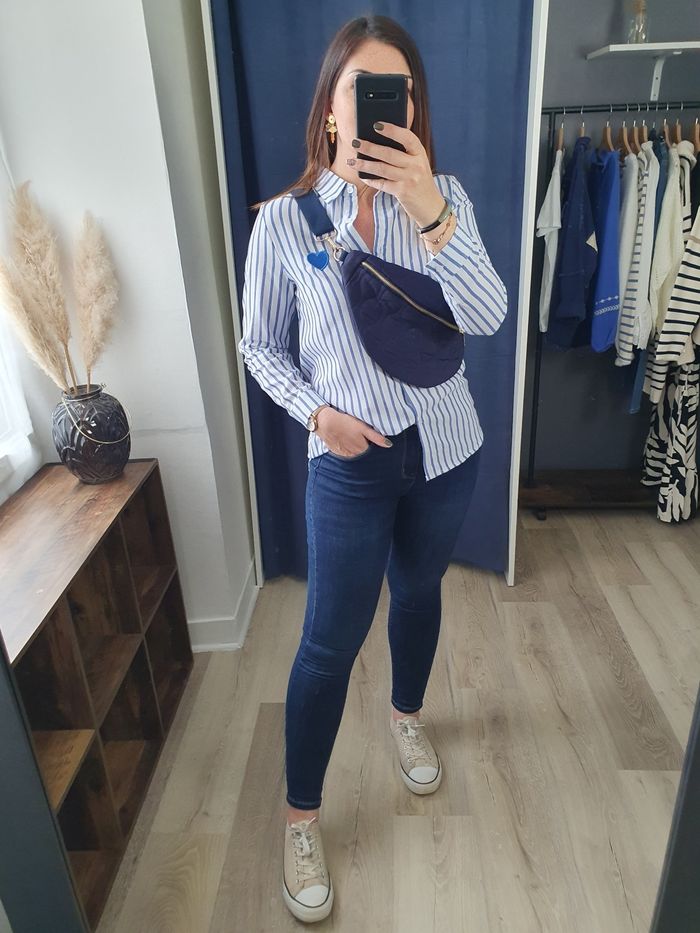 Chemise rayée coeur bleu/blanc Taille S/M - photo numéro 3