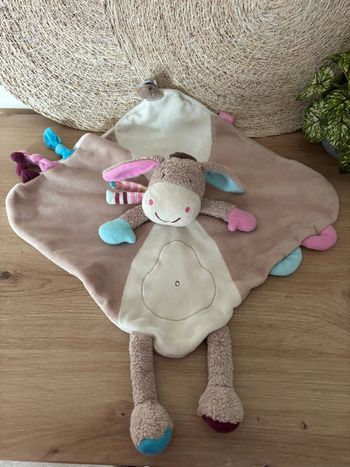Doudou plat âne beige rose bleu baby sun  babysun 