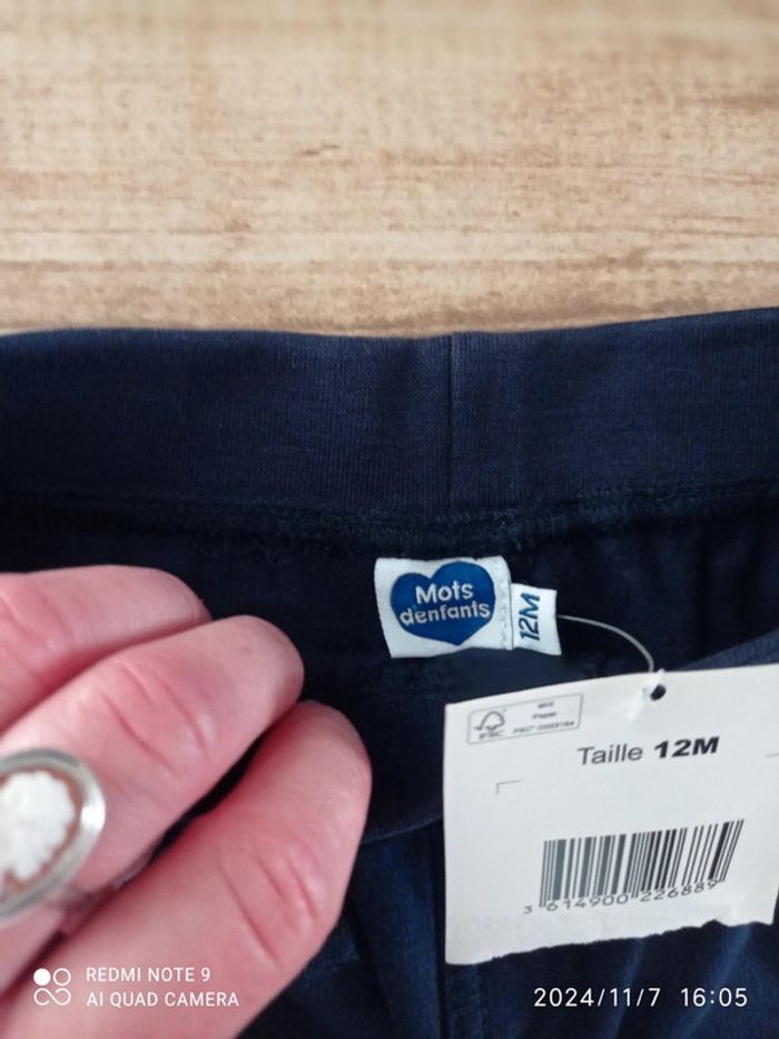 Ensemble 12 mois, bas jogging marine + marinière+ veste sweat a rayures - photo numéro 8