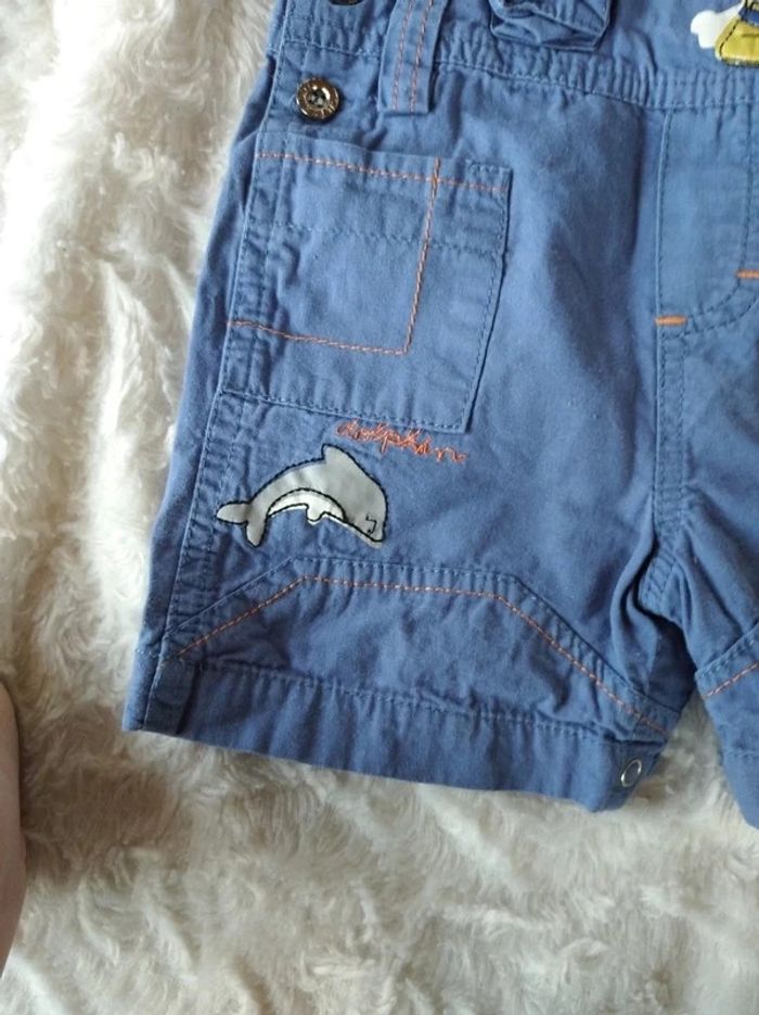 Ensemble (tee shirt+salopette+short) Garçon 6 mois dauphin pieuvre "ocean friends" 100% coton - photo numéro 5