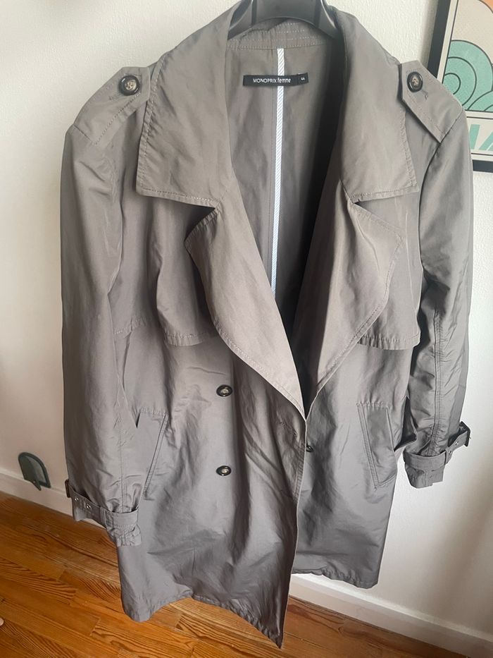 Trench imperméable gris avec ceinture - photo numéro 7