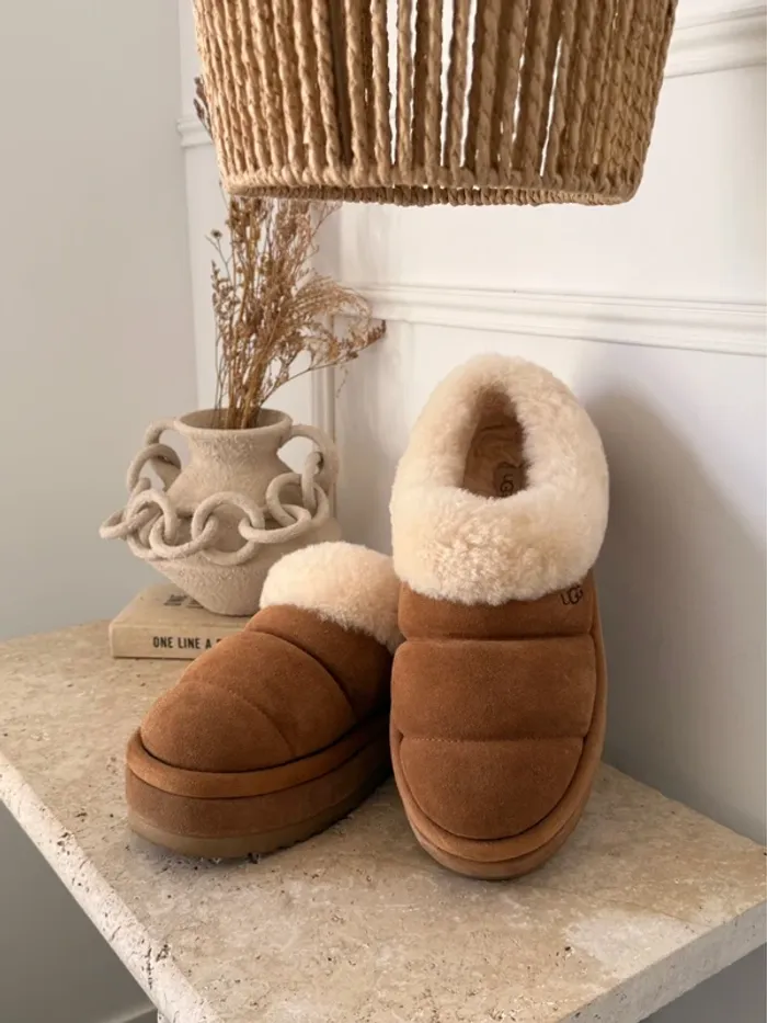 Ugg tazzlita chesnut tazz 40 neuf chaussures femme camel marron plate-forme mules fourrure - photo numéro 2