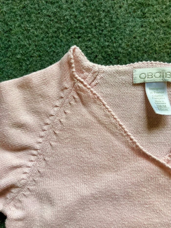 Gilet coton rose 3 mois cache cœur Obaïbi - photo numéro 2