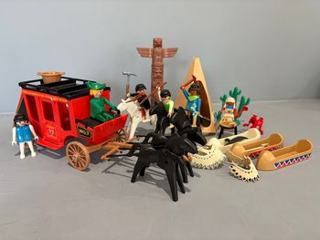 Playmobil Western Cowboy Indien vintage Attaque de diligence Rouge