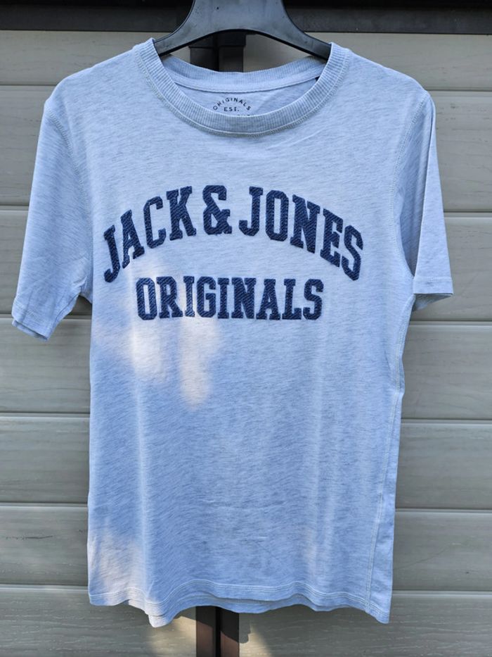 T-shirt à manches courtes homme - Taille M / 38 - Jack & Jones - Gris brodé bleu