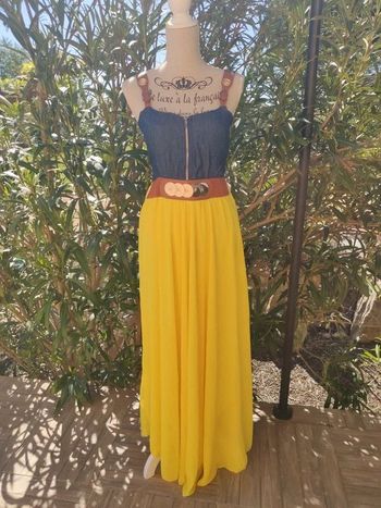 Longue robe Jean et voile jaune taille 38