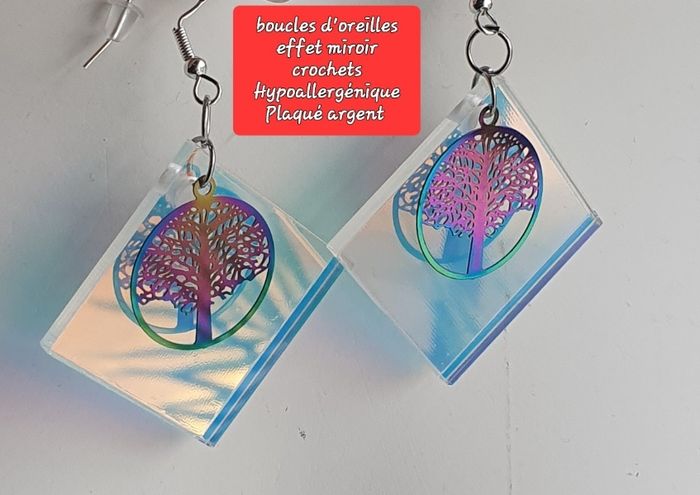 Boucles d'oreilles effet miroir arbre de vie - photo numéro 1