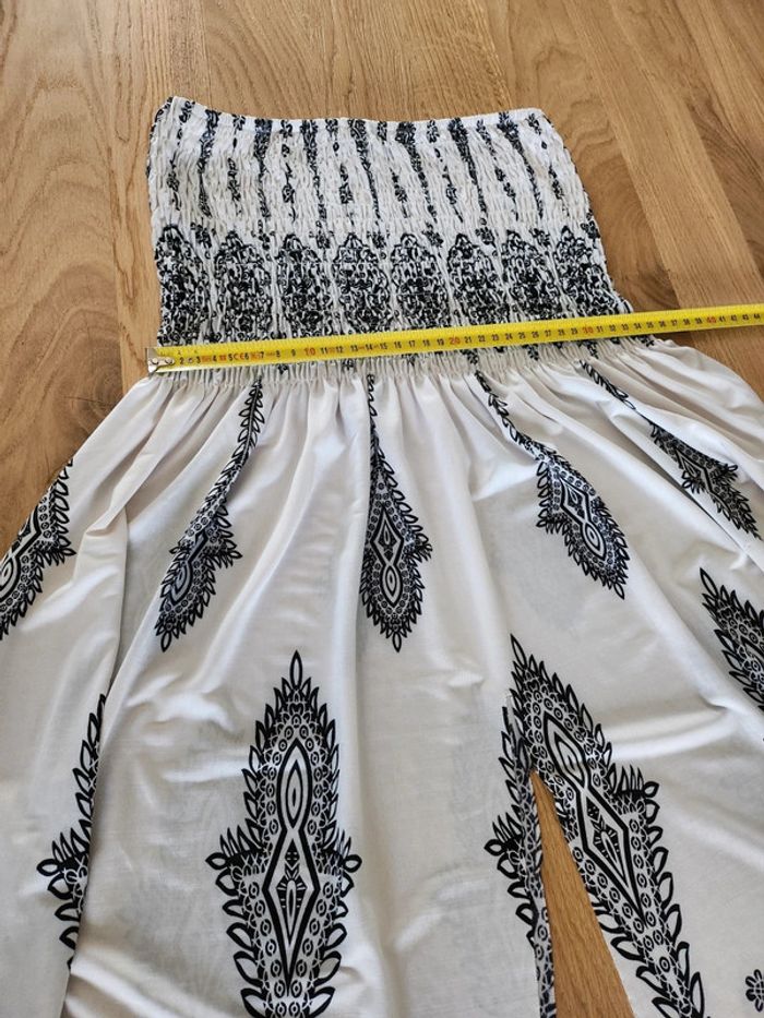 Blouse tunique top blanc motifs noirs M/L DoDo fluide et elastique - photo numéro 4