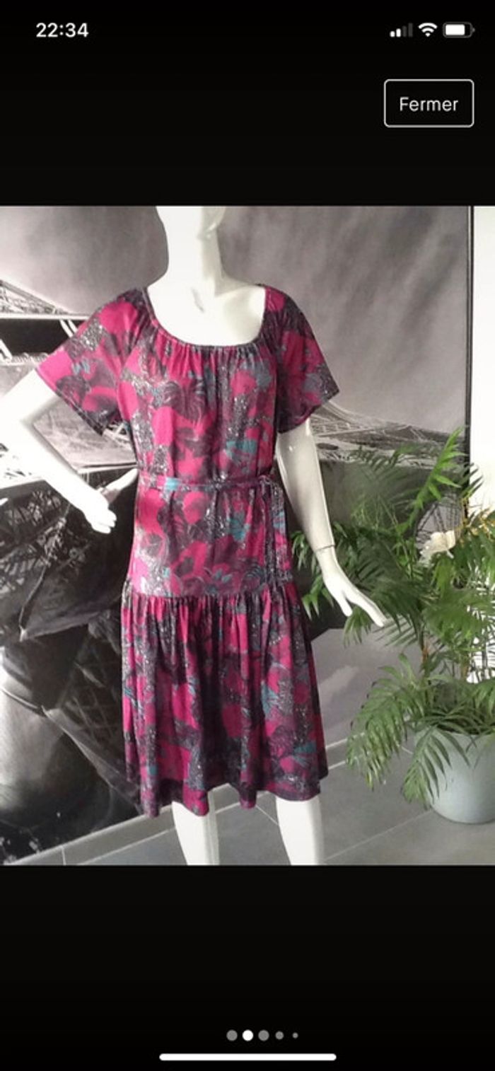Robe vintage imprimé feuillage 42/44 Fab en France 🇫🇷