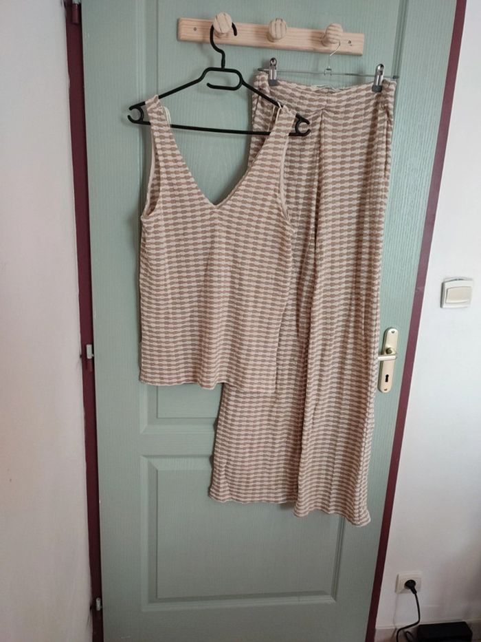Ensemble bohème maille fine - débardeur pantalon