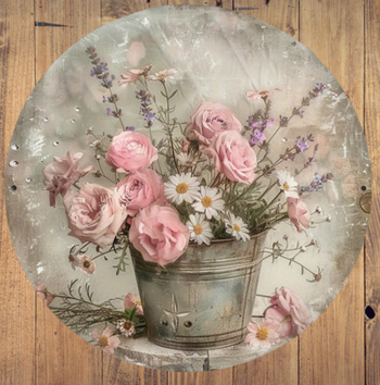 Décoration murale en métal avec motif floral vintage shabby